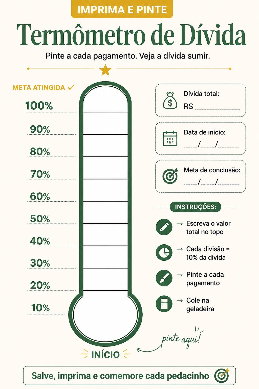 Termômetro de Dívida para imprimir e pintar a cada pagamento